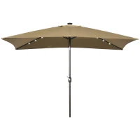 Outsunny 6.5x10ft Patio Umbrella Rectangle Solar Powered Tilt Aluminum Outdoor Market Parasol with LEDs Crank (Light Coffee)(m-12)