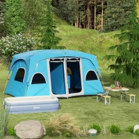 Outsunny Aluminum Frame Folding Picnic Table, Portable Camping Table and Chairs Set with Umbrella Hole(m-9)