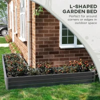 Outsunny L-Shaped Raised Garden Bed, 82" x 109" x 12" Galvanized Steel Planter Box with Multi-reinforced Rods for Vegetables, Flowers and Herbs, Dark Grey(m-4)