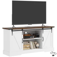HOMCOM Sideboard with Charging Station, Farmhouse Coffee Bar Cabinet with Sliding Barn Door, TV Stand for TVs Up to 65", White(m-1)