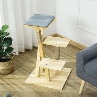 PawHut 31" Cat Tree Kitty Activity Center Pinewood Cat Climbing Toy Indoor Outdoor Pet Furniture with Jute Scratching Post Perch Cushion Natural(m-9)