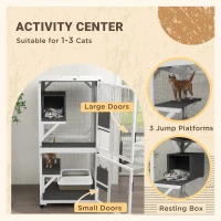 PawHut Wooden Catio with Waterproof Roof, Large Cat House with High-Up Resting Box, Indoor & Outdoor Cat Enclosure with Wheels, for 1-3 Cats, White(m-4)