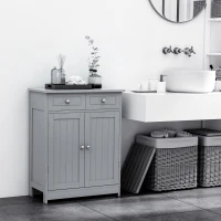 kleankin Freestanding Bathroom Floor Cabinet, Organizer Floor Tower with 2 Door, 2 Drawers, Adjustable Shelf, Grey(m-8)