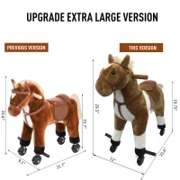 Qaba Kids Plush Ride On Toy Walking Horse with Wheels and Realistic Sounds, 30"H, Brown(m-3)