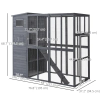 PawHut Outdoor Wooden Catio with 4 Tier Main House, Ramp, Platforms, Asphalt Roof, Ramps, Sliding Door, Window, Grey(m-3)