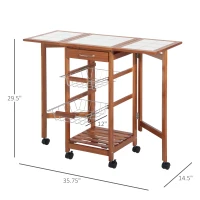 HOMCOM 37" Modern Wooden Kitchen Island with Drop Leaf, Rolling Cart With Basket Storage(m-3)