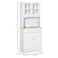 HOMCOM 67" Modern Buffet with Hutch, Louvered Kitchen Pantry Microwave Cabinet with Framed Glass Doors and 2 Drawers, White(m-3)