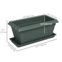 Outsunny 7 Pack 15.7" Plastic Flower Planters with Drainage Holes and Trays, Plant Pots for Indoor Outdoor Plants, Green(m-3)