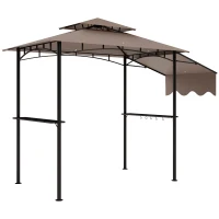Outsunny 8' x 5' Grill Gazebo, Double Tiered Barbecue Grill Gazebo Shelter with Side Awning, 2 Side Shelves, 6 Hooks, Khaki(m-2)