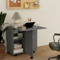 HOMCOM Extendable Dining Table, Drop Leaf Table with 2 Drawers, Cabinet and 6 Wheels for Small Spaces, Kitchen, Grey(m-7)