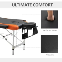 HOMCOM 85" 3 Section Foldable Massage Table Professional Salon SPA Facial Couch Bed (Black/Orange)(m-6)