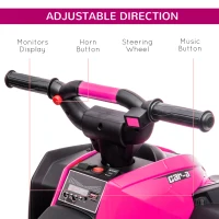 Aosom 12V Kids ATV Quad Car with Forward & Backward Function, Wear-Resistant Wheels, Music, for Toddlers 3-5 Years Old, Pink(m-6)