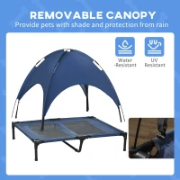 PawHut Elevated Portable Dog Cot Pet Bed with UV Protection Canopy Shade, 36 inch, Dark Blue(m-6)