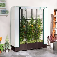 Outsunny Raised Garden Bed Kit with Trellis, Plastic Raised Flower Bed with PE Cover and Zipper Door, 47 x 16 x 50 inch(m-8)