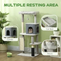 PawHut 52 Inch Cat Tree with Scratching Posts, Cat Bed, Condo, Grooming Brush, Jumping Platforms, Toy Balls, Anti-tip Kit(m-4)