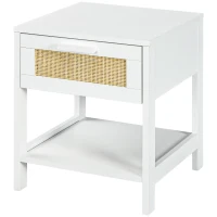 HOMCOM Modern Bedside Table, Accent Nightstand with Drawer and Open Shelf, Bed End Table for Bedroom, Living Room, White(m-11)