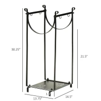 Outsunny Firewood Rack with Fireplace Tools, Outdoor Firewood Holder, 30.25" Tall Build with 2-Tiers for Fireplace, Wood Stove, Hearth or Fire Pit, Poker, Tongs, Broom, Shovel, Black(m-3)