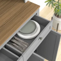 HOMCOM 71" Pantry Cabinet with Microwave Space, Buffet with Hutch, 2 Drawers, Adjustable Shelves and Glass Doors, Grey(m-10)