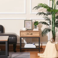 HOMCOM Industrial Bedside Table with Drawer, Nightstand with Storage Shelf, Sofa End Table for Bedroom, Teak(m-1)