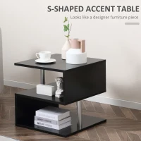HOMCOM 20" Modern End Table, Accent Side Table, S-Shaped Coffee Table with Storage Shelf and Steel Poles, Black(m-4)
