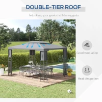 Outsunny 10' x 13' Outdoor Patio Gazebo with Double Vented Roof, Storage Shelves, Steel Frame for Lawn, Backyard and Deck, Gray(m-4)