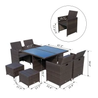 Outsunny 9pcs Rattan Dining Set Garden Wicker Sectional Sofa Set Outdoor Patio Furniuter All Weather Brown(m-3)