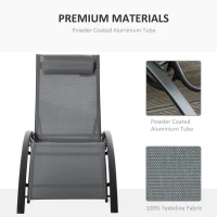 Outsunny Patio Lounge Chair, Aluminum Reclining Outdoor Tanning Chair with 5-Level Adjustable Backrest, Head Pillow and Breathable Mesh Fabric, for Pool, Deck, Garden, Grey(m-5)