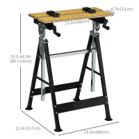 HOMCOM Portable Work Bench, Workshop Tool Stand with 6-Level Height Adjustable Work Table, Carpenter Saw Table with 4 Clamps, Steel Frame, 220lbs Capacity(m-3)