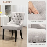 HOMCOM Swoop Air Linen Fabric Dining Chair Set of 2 with Nailhead Trim and Wood Legs,  Light Grey(m-5)
