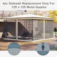 Outsunny Replacement Mesh Sidewall Netting for 12' x 12' Gazebos and Canopy Tents with Zippers, (Sidewall Only) Cream(m-4)