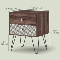 HOMCOM Side Table with Drawers, Nightstand, Bedside Table, Sofa End Table, for Bedroom, Brown(m-3)