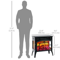 HOMCOM Electric Fireplace Stove, Infrared Fireplace Heater with Realistic Flame, Adjustable Temperature, 1500W, Black(m-3)