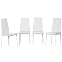 HOMCOM Modern Dining Chairs, Set of 4, High Back PU leather Upholstery and Metal Legs for the Living Room, Kitchen, Home Office, White(m-10)