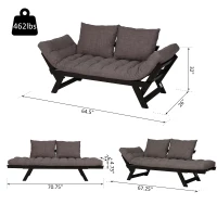 HOMCOM Convertible Sofa Bed Futon Loveseat Living Room with Pillow, Adjustable 3-Position Sofa Bed Soild Wood Frame, Dark Grey(m-3)
