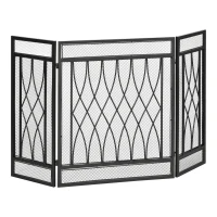 HOMCOM 3-Panel Metal Mesh Fireplace Screen, Decorative Fire Spark Guard Cover, 49.5" x 31.5"for Living Room Home Decor, Black(m-11)