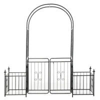 Outsunny 7.2FT Metal Garden Arch with Gate, 2 Side Planter Baskets, Garden Arbor Archway Trellis for Roses and Climbing Plants, Black(m-11)