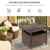 Outsunny 21.75" Outdoor Rattan Wicker Patio Coffee Table with Umbrella Hole, Patio Side Table with Slatted Metal Top, Brown(m-5)