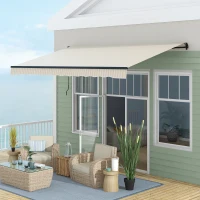 Outsunny 13' x 10' Retractable Awning, 280gsm UV Resistant Sunshade Shelter for Deck, Balcony, Yard, Beige and White(m-10)