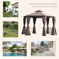 Outsunny 13' x 13' Patio Gazebo, Double Roof Hexagon Outdoor Gazebo Canopy Shelter with Netting & Curtains, Solid Steel Frame for Garden, Lawn, Backyard and Deck, Coffee(m-7)