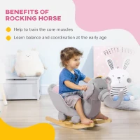Qaba Baby Rocking Horse Elephant Rocking Chair Toddler Rocker Toy with Sound Wooden Base Seat Safety Belt for 1.5-3 Year Old, gray(m-6)