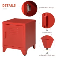 HOMCOM Industrial End Table, Living Room Side Table with Locker-Style Door and Adjustable Shelf, Red(m-7)