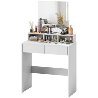 HOMCOM Makeup Vanity Table with Mirror, for Bedroom, Modern Dressing Table with Drawers, Compartments, White(m-2)