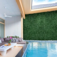 Outsunny 12PCs Grass Wall Panels, 20" x 20" Artificial Grass Wall Decor, Greenery Backdrop Panels Wall for Outdoor, Indoor, Garden, Fence, Backyard, Dark Green(m-10)
