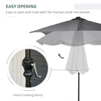 Outsunny 9' x 7' Solar Umbrella, LED Lighted Patio Umbrella for Table or Base with Tilt & Crank, Outdoor Umbrella for Garden, Deck, Backyard, Pool, Beach, Dark Gray(m-5)