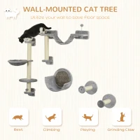 PawHut 5pc Cat Wall Shelves with Hammock, Perches, Ladder, Scratching Post(m-4)