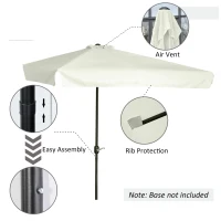 Outsunny 7.5ft Half Umbrella Semi Patio Parasol with Crank Handle, Top Vent for Garden, Balcony- NO BASE INCLUDED, Cream(m-5)