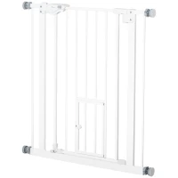 PawHut Pet Gate Extra Wide Press-Mounted with Cat Door, Auto Closing Pet Gate for Stair, Hallway, 29-32 Inch, White(m-2)