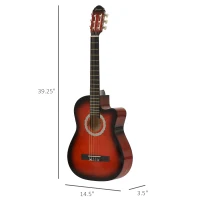 Soozier 39" Classical Acoustic Cutaway Guitar with Nylon/Steel Strings & Included Stand, Beige Strap, 3 Picks, & Pitch Pipe(m-3)