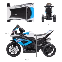 Aosom Licensed 6V Kids Ride on Motorcycle, Off-Road Battery Powered Three Wheels Dirtbike with USB, AUX, Music and Headlight for Toddler, Blue(m-3)