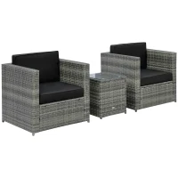 Outsunny Wicker Bistro Patio Set, 2 Porch Chairs & Glass Table, Black(m-11)